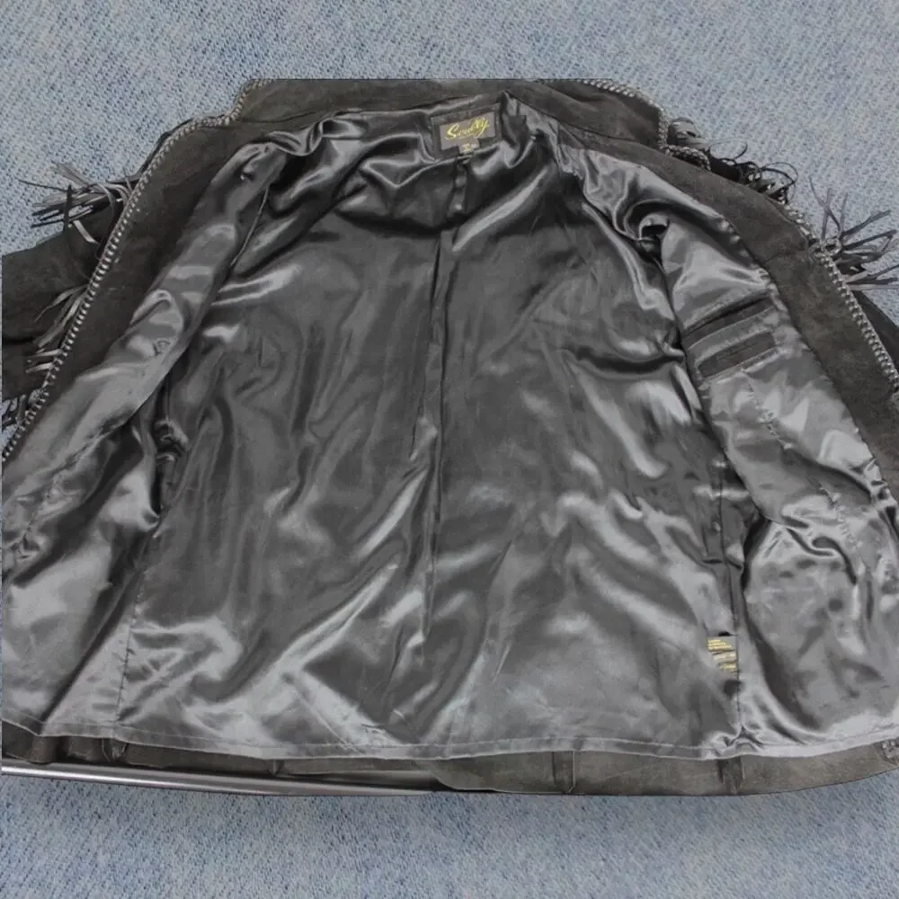 Vintage Scully Men’s Western Fringe Black Leather Beaded Tribal Jacket - Size 52